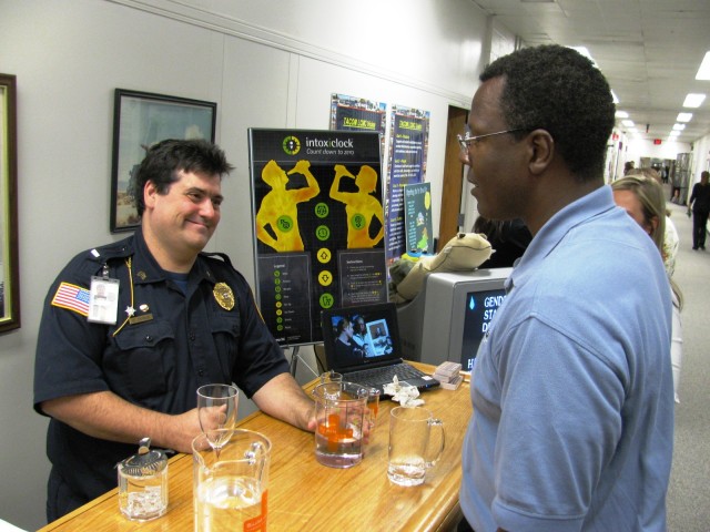 Bar set up in the hallways of the Detroit Arsenal promotes Alcohol Awareness Month