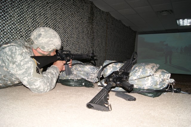 Soldier Practices Marksmanship with Simulator