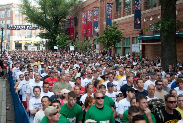 Runners prepare to start the first annual Run to Home Base 9K run in Boston, Mass., May 23, 2010.  Over 2,000 runners ran and raised 2.4 million dollars to support the Home Base program that helps veterans returning from Iraq and Afghanistan who are ...