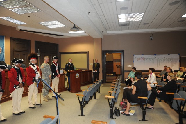 Soldiers participate in Ft. Detrick Twilight Tattoo Press Conference on May 25, 2010 