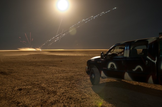 A flare lights up the night