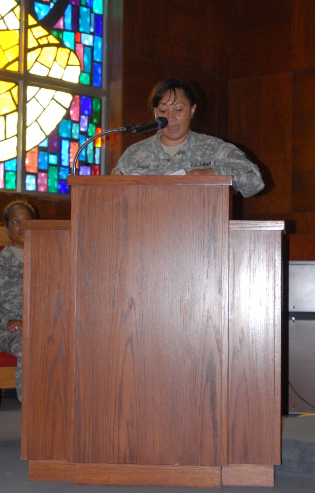 FORT HOOD, Texas-Lt. Col. Leafaina Yahn, deputy brigade commander for the 1st Battalion, 20th Infantry Brigade and originally from America Samoa, speaks at the Asian/Pacific Heritage. Yahn moved here from the islands as a teenager and graduated...