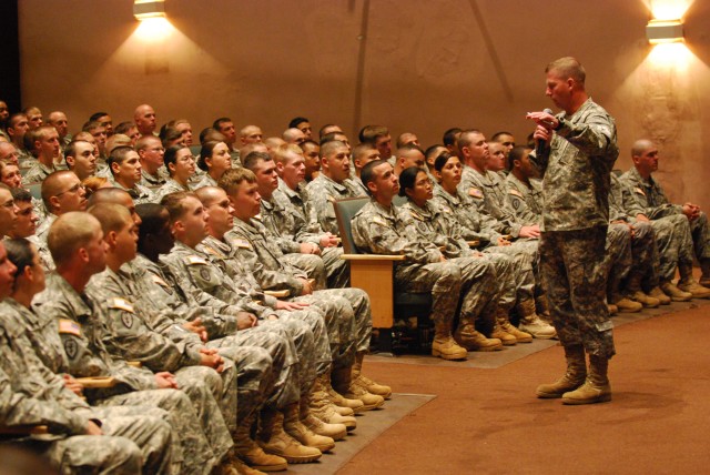 Speaking to the junior-enlisted Soldiers