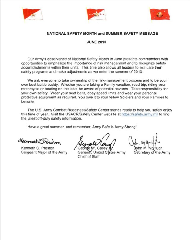 2010 National Safety Month and Summer Safety Message