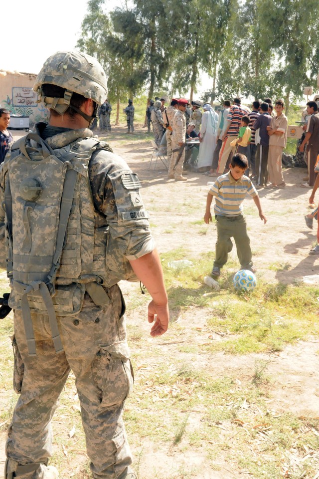 Playing soccer