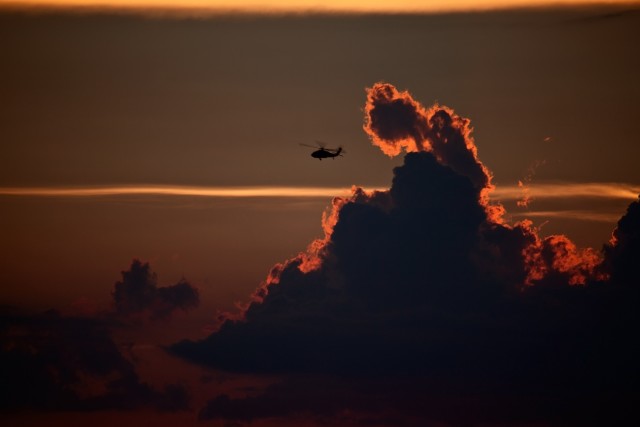 FORT HOOD, Texas - A UH-60 Black Hawk helicopter from the 1st Air Cavalry Brigade, 1st Cavalry Division, makes a traffic pattern near Robert Gray Army Airfield, here, July 21. Although the 1st ACB returned from Iraq just three months ago, they are al...