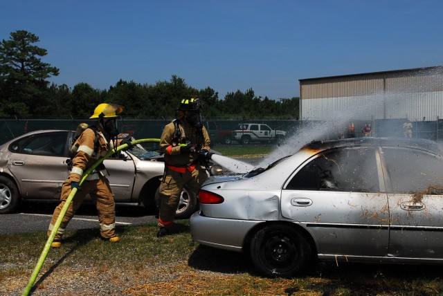 FORT A. P. HILL, Va.-- Joint Task Force National Scout Jamboree emergency response personnel quickly respond to a simulated two-car crash as part of an exercise in preparation to support the 2010 National Scout Jamboree. JTF-NSJ plans and executes al...