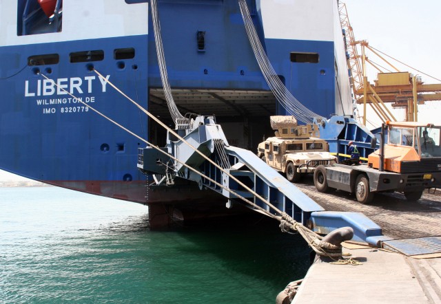 Humvee loaded on Motor Vessel Liberty