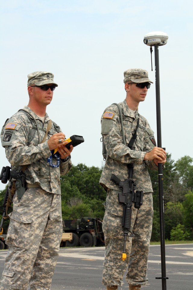 Engineer Soldiers deploy new surveying equipment during training at Fort McCoy