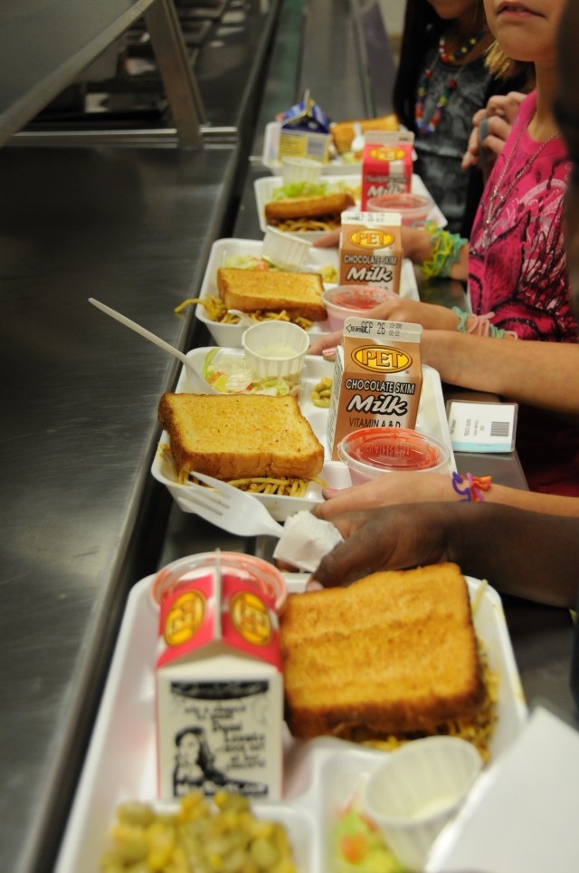 Students move through the lunch line.