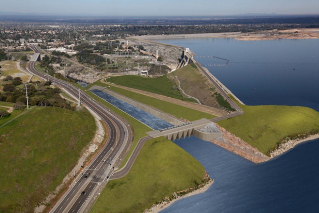 Rendering of Folsom Dam with Auxiliary Spillway