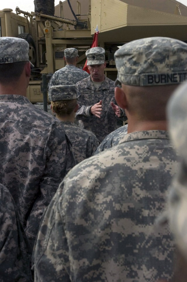 Sgt. Maj. of the Army Kenneth Preston speaks to Soldiers