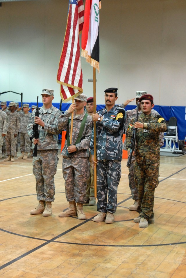 FORWARD OPERATING BASE WARRIOR, Iraq - Soldiers of the 2nd Battalion, 12th Cavalry Regiment, 4th Advise and Assist Brigade, 1st Cavalry Division,  join the Iraqi police and Soldiers of the 1st Battalion, 30th Infantry Regiment, 2nd Advise and Assist ...