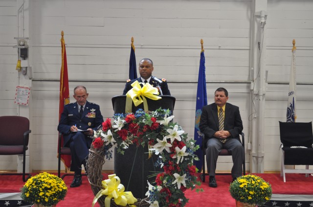 Army Col. Linwood Clark speaks at POW/MIA ceremony