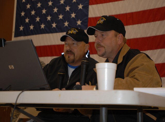 FORT HOOD, Texas - Zack Owen (left) and Jim Cody, hosts of the Zack and Jim Show on WACO 100 FM, broadcast live from a 1st Air Cavalry Brigade hangar, Nov. 4. They spent the morning interviewing Soldiers from inside the cockpits of a UH-60 Black...