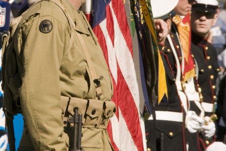 Reserve color guard NCOs honor World War II veterans during NFL