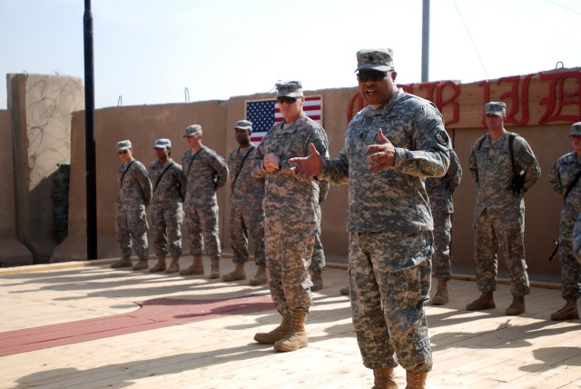 US Forces-Iraq leaders address troops on Camp Taji