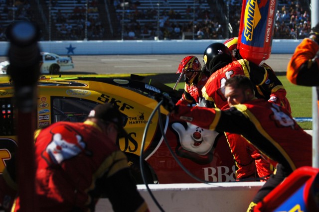 Fort Worth, Texas- The #33 car, driven by Clint Bowyer, performs a pit stop during the AAA Texas 500 race at the Texas Motor Speedway, Nov. 7.  The Speedway played host to more than 200 Soldiers from Fort Hood and other National Guard units throughou...