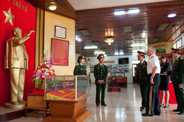 Army Chief of Staff Gen. George W. Casey Jr., third from right, looks at a statue of Ho Chi Minh during a visit to the Museum of the 308th Infantry Division near Hanoi, Vietnam, Nov. 22, 2010. This visit marked the 15th anniversary of the normalizati...