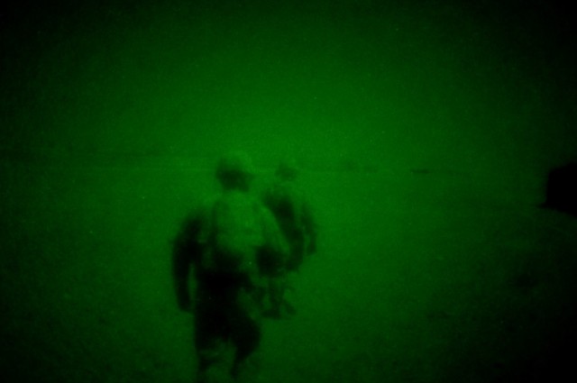 U.S. Soldiers on a nighttime patrol