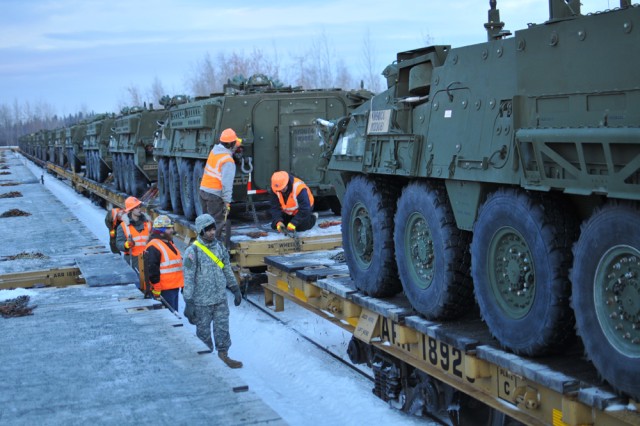 Stryker vehicles loaded for NTC