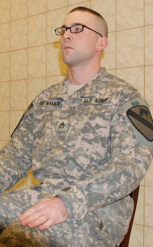 CONTINGECY OPERATING SITE MAREZ, Iraq - Staff Sgt. Steven Newman, a field artilleryman assigned to Battery B, 5th Battalion, 82nd Field Artillery Regiment, 4th Advise and Assist Brigade, 1st Cavalry Division, appears at the United States...