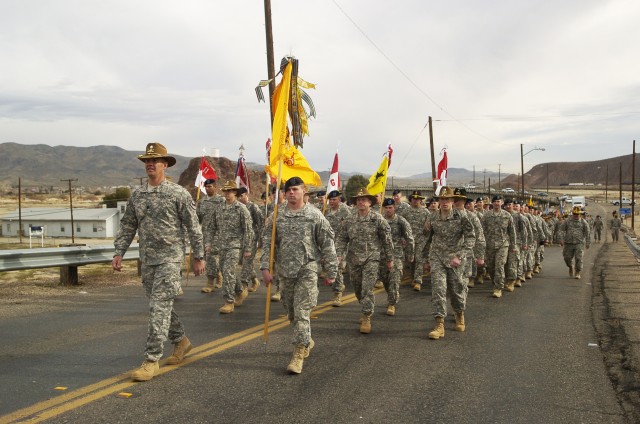 Soldiers march through Barstow to Veterans Home