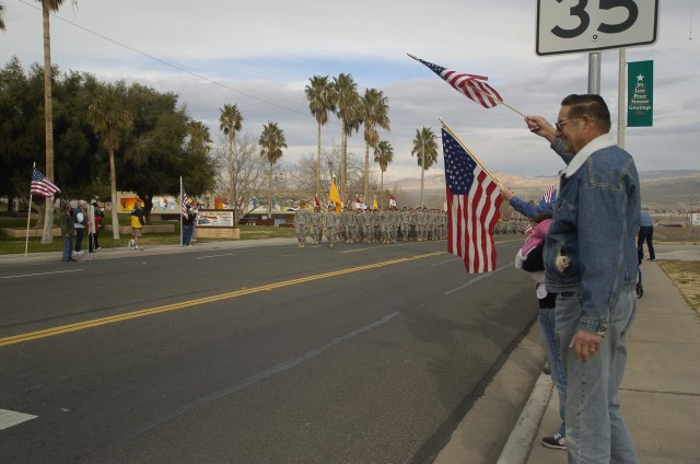 Soldiers march through Barstow to Veterans Home