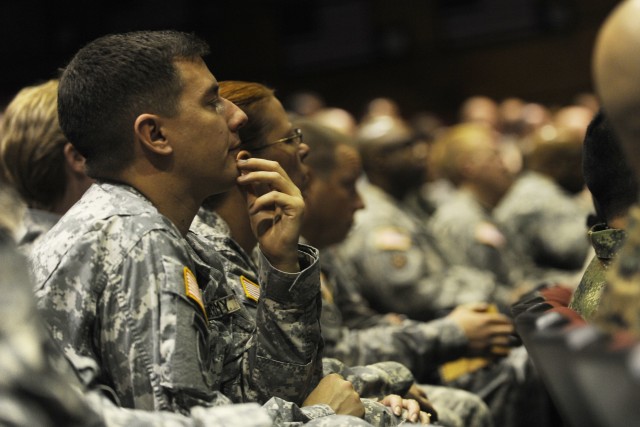 Students of Class 61 at the Sgt. Majors academy listen to an address from Chief of Staff of the US Army, Gen. George W. Casey Jr., in Ft. Bliss, TX, Jan. 10, 2011.  Casey shared his perspectives on the current state of the US Army and answered questi...