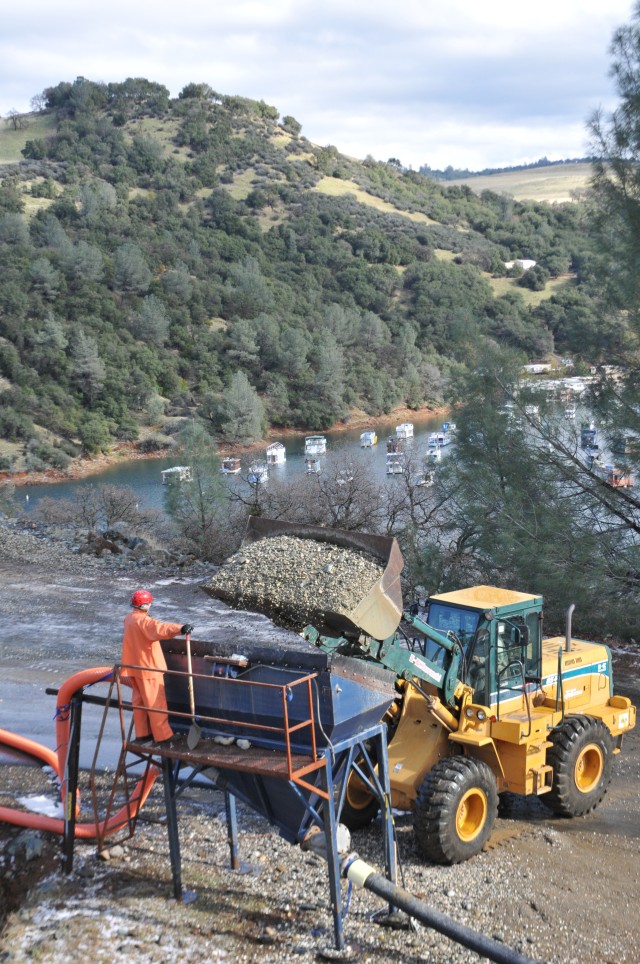 Pouring gravel at Englebright Lake