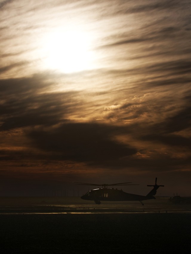 UH-60 Black Hawk at sunset