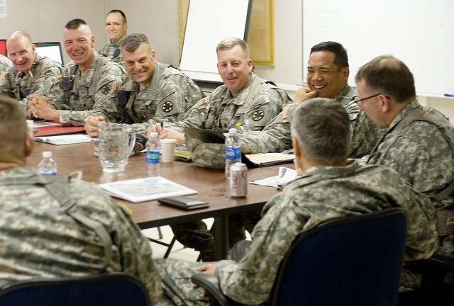 Chief of Staff of the Army Gen. George W. Casey Jr. has a meeting with Commanders participating in training exercises  at the National Training Center (NTC) in Ft. Irwin, CA, on Jan. 22, 2011.  The mission of the NTC is to provide  realistic,...