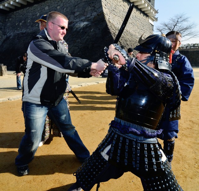 Samurai warrior defends castle