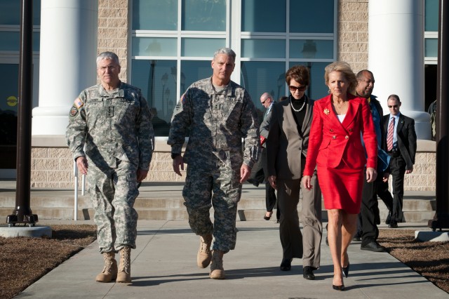 (left to right) Chief of Staff of the Army, Gen. George W. Casey Jr., 3rd Infantry Division Commanding General, Maj. Gen. Tony Cucolo, Sheila Casey, wife of the Chief of Staff of the Army Gen. George W, Casy Jr., and Dr. Jill Biden, wife of Vice...