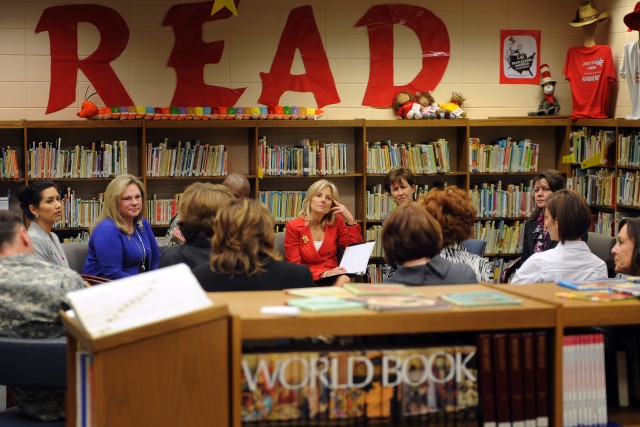 Dr. Jill Biden, wife of Vice President Joe Biden,  has a group discussion with teachers and staff members of Joseph Martin Elementary School in Hinesville, Georgia, Feb. 14, 2011.  Dr. Biden's visit focused on military families and the specific...