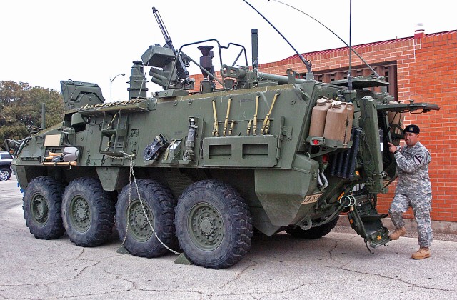FORT HOOD, Texas - Sgt. 1st Class Carlos Gomez, reconnaissance platoon, Headquarters and Headquarters Company, 2nd Special Troops Battalion, 2nd Brigade Combat Team, 1st Cav. Div., and native of Laredo, Texas, gives a brief overview of the Nuclear...