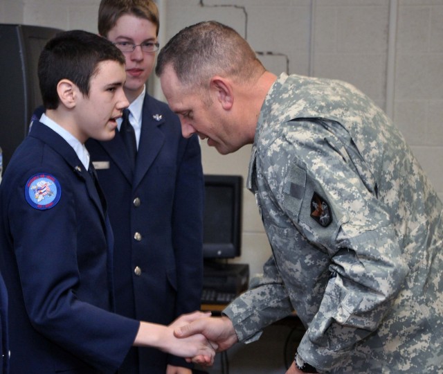 1st Space Brigade Commander Congratulates local JROTC members