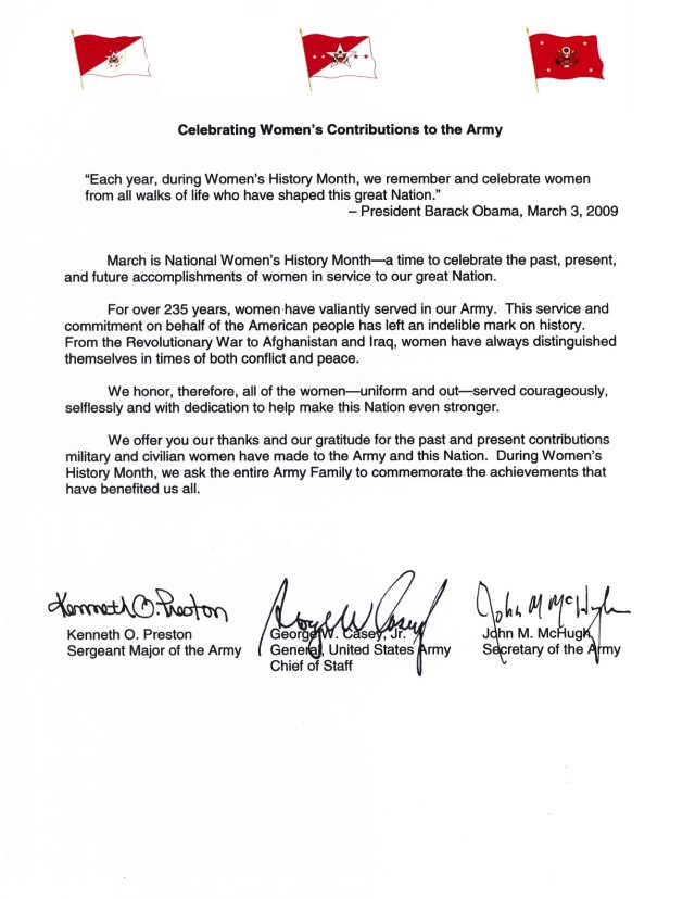 Women&#039;s History Month tri-signed letter