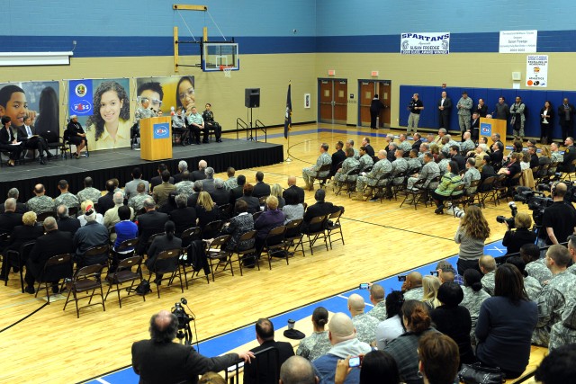 Chief of Staff of the Army Gen. George W. Casey Jr. addresses the audience of the national launch ceremony for project Pass at North Middle School in Radcliff, Ky., on Mar. 11, 2011. Project PASS - Partnership for All Student Success - is an umbrella...