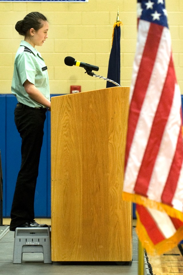 Middle school student Amy Anderson shares her experiences of project PASS at the national launch ceremony for the program at North Middle School in Radcliff, Ky., on Mar. 11, 2011. Project PASS - Partnership for All Student Success - is an umbrella f...