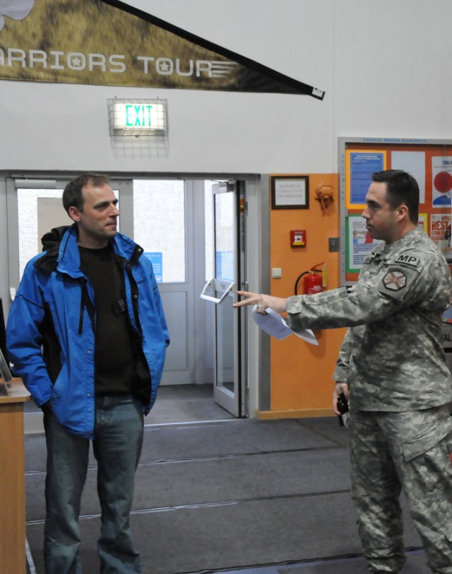 Sgt. 1st Class Young and Peter Bruennig of the Rose Barracks Fitness Center at the workplace violence training