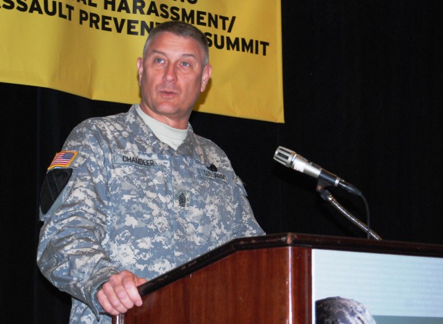 Sgt. Maj. of the Army Chandler speaks to SHARP participants