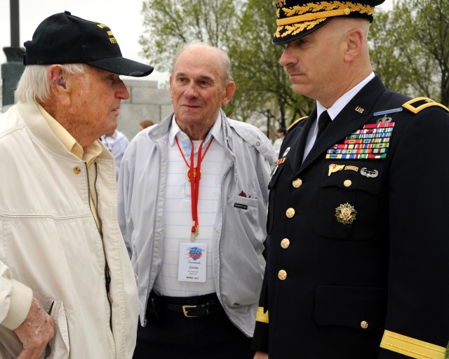 Donnelly greets Honor Flight Veteran