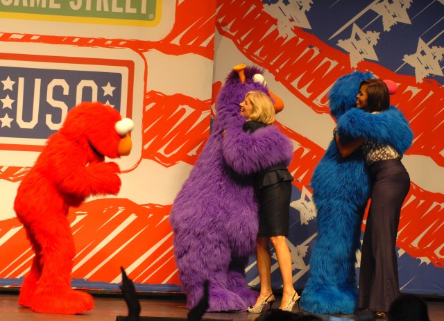 Michelle Obama, Jill Biden meet Elmo