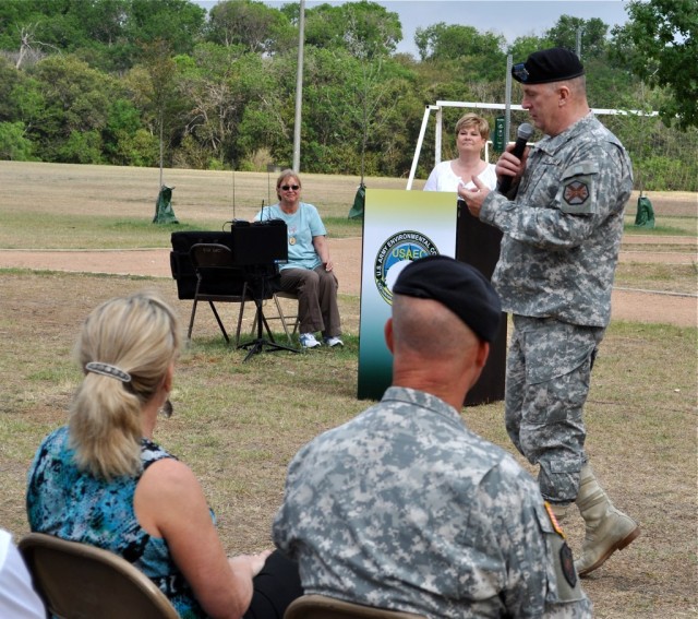 Lt. Gen. Lynch speaks on the importance of protecting the environment for our grandchildren at John James Park on Earth Day.