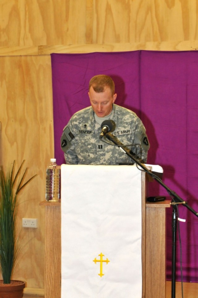Chaplain Bender leading Easter prayer