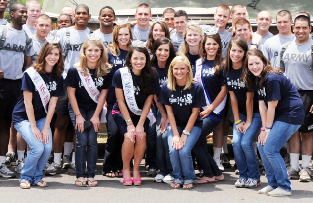 Miss Alabama contestants salute the troops