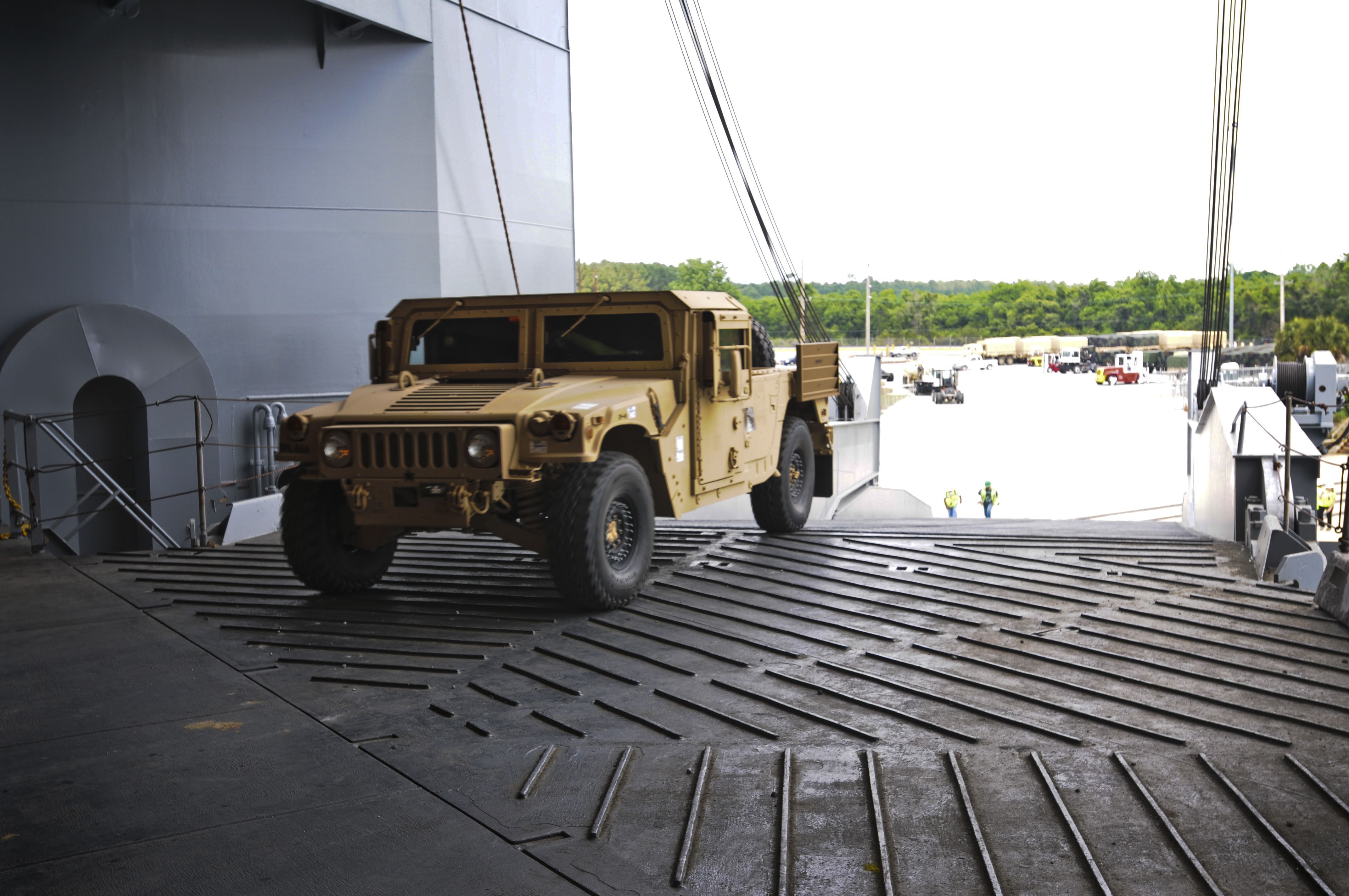 Ready for action, Army equipment rolls aboard ship Article The