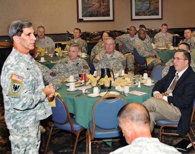 Brig. Gen. William T. Wolf addresses Fort Drum and 10th Mountain Division senior leaders Thursday during the annual Safety Day Luncheon at the Commons. Wolf provided updates on the Army’s current accident statistics, explaining while on-duty accident...