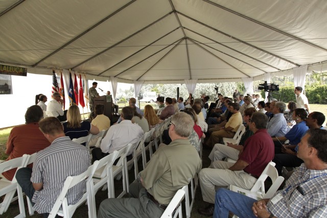 Jacksonville District Commander Col. Al Pantano addresses crowd during groundbreaking ceremony